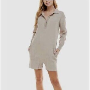 WAYF NWT Taupe Button-Up Knit Romper – Size M – Collared Jumpsuit